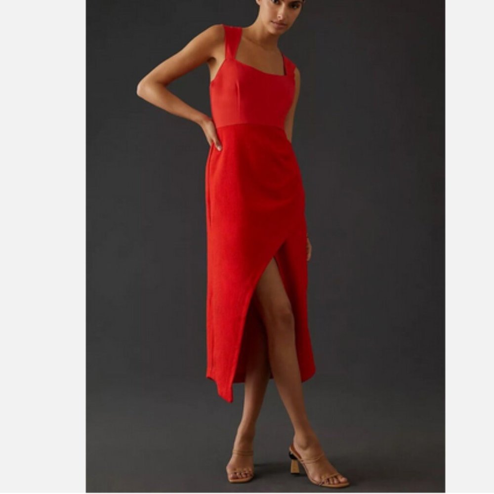 Anthropologie Maeve 10 NWT Squareneck Maxi Dress 160$ Red Holiday Cocktail - Picture 1 of 7